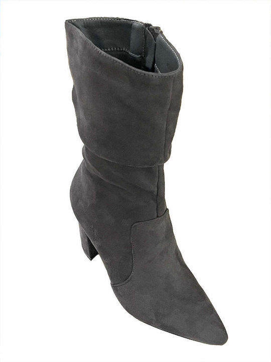 Suede Γυναικείες Μπότες με Ψηλό Τακούνι Γκρι
