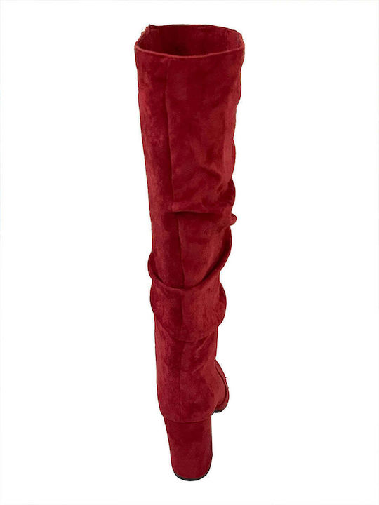 Suede High Heel Women's Boots with Zipper Red