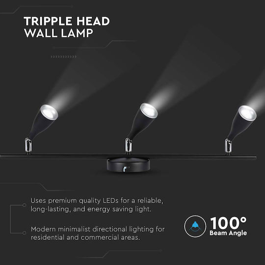 V-TAC Triple LED Warm White Spot in Black Color