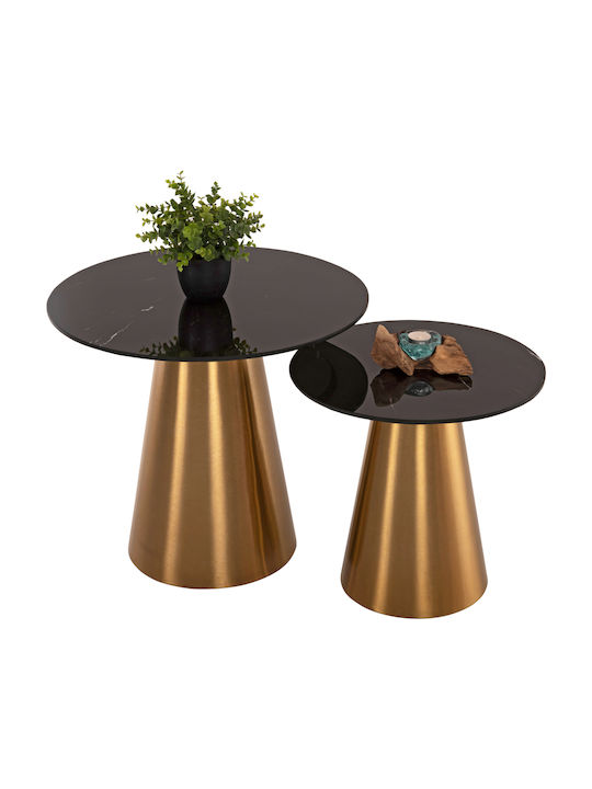 Masă Laterală Rotundă Rengi Metalică Auriu-Negru 2 Buc M56xL56xÎ52cm