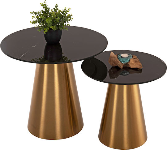 Round Side Coffee Table Rengi Metal Gold-Black 2 Pieces W56xL56xH52cm