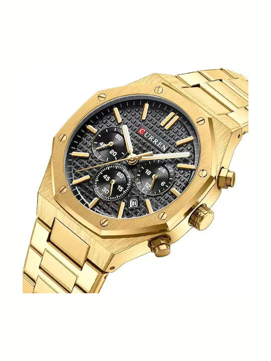 Curren Men's Watch 43mm Chronograph Battery with Black Metal Bracelet