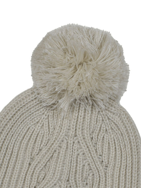 Stamion Pom Pom Beanie Γυναικείος Σκούφος Πλεκτός σε Μπεζ χρώμα