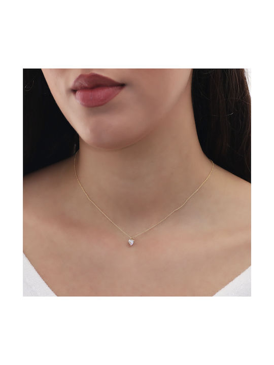 Necklace with design Heart from Gold 14K with Zircon