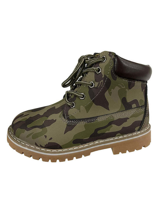 Ustyle Kids Military Boots with Zipper Khaki