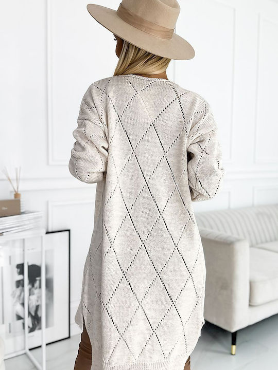 Lang Gestrickte Damen Strickjacke Beige