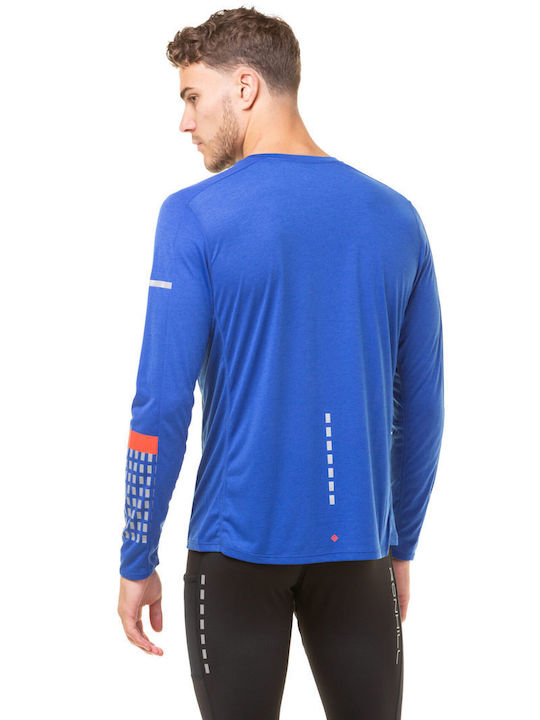 Ronhill Men's Athletic Long Sleeve Blouse with Zipper CobaltMrl/Flame/Rflct (Blue)