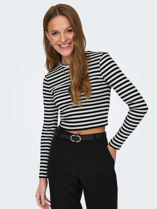 Only Damen Crop Top Langarm Gestreift Black