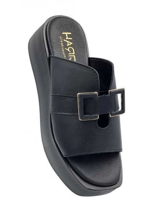 Harris Leather Women's Flat Sandals Flatforms in Black Color