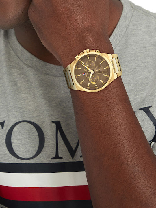 Tommy Hilfiger Horloge Мъжки Часовник 46mm На Батерия Със Златист Неръждаем Стоманен Гривна