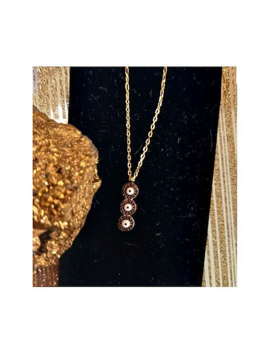 Slevori Necklace Eye from Pink Gold Plated Silver with Zircon