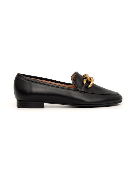 Politis shoes Leather Women's Moccasins in Black Color