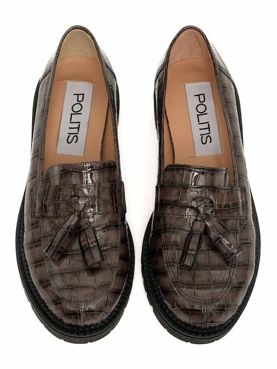 Δερμάτινα Γυναικεία Μοκασίνια σε Γκρι Χρώμα