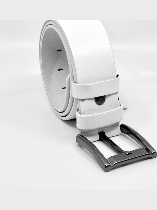 Wide Men's Belt Leather White