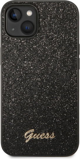 Guess Glitter Flakes Umschlag Rückseite Metallisch Schwarz (iPhone 14 Plus)
