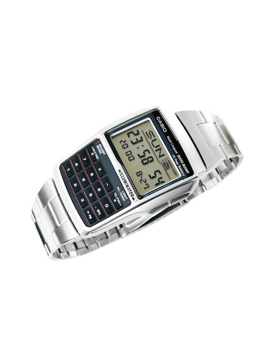 Casio Data Bank Digital Uhr Batterie mit Silber Metallarmband