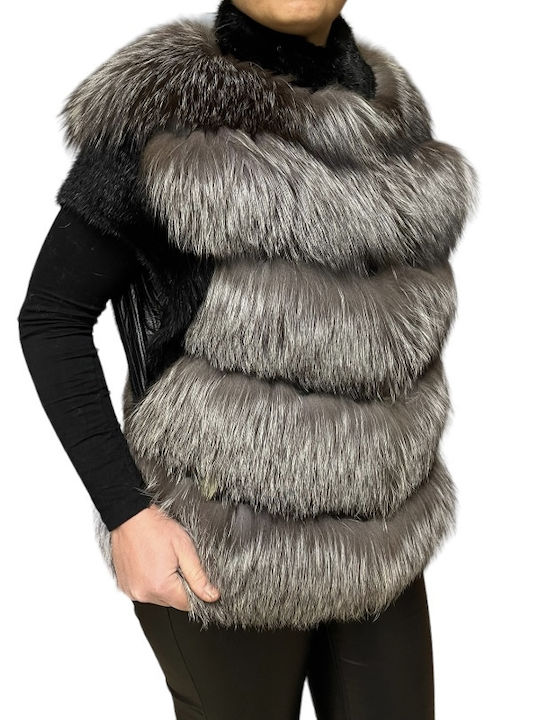 MARKOS LEATHER Women's Sleeveless Short Fur Gray