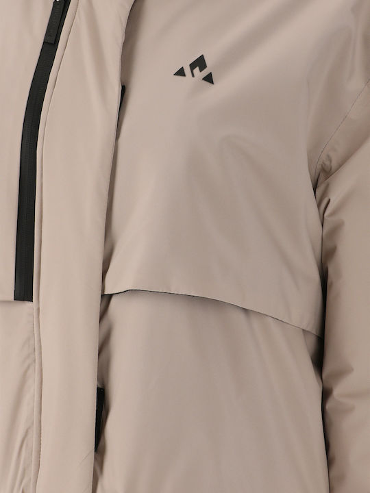 Women's for Hiking Short Parka Jacket Waterproof and Windproof for Spring or Autumn with Hood Simply Taupe