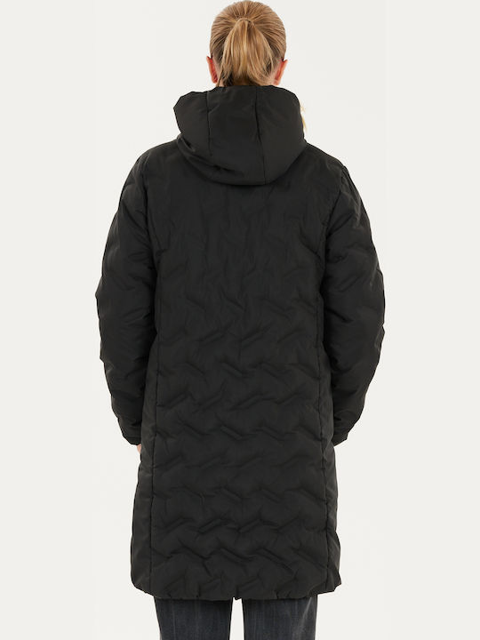 Lang Damen Puffer Jacke für Winter Black