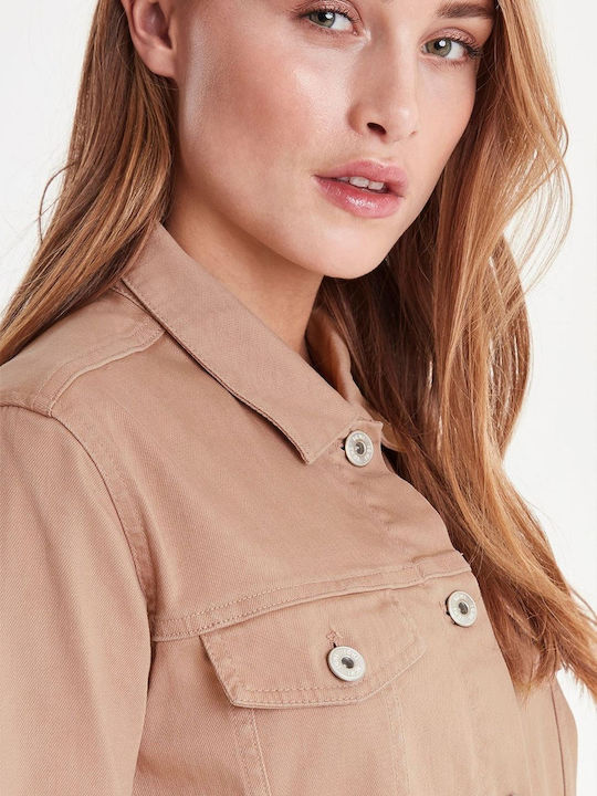 ICHI Lang Damen Puffer Jacke für Winter Beige