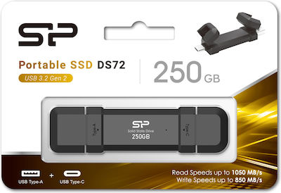 Silicon Power DS72 250GB USB 3.2 Stick cu conexiune USB-A & USB-C Negru