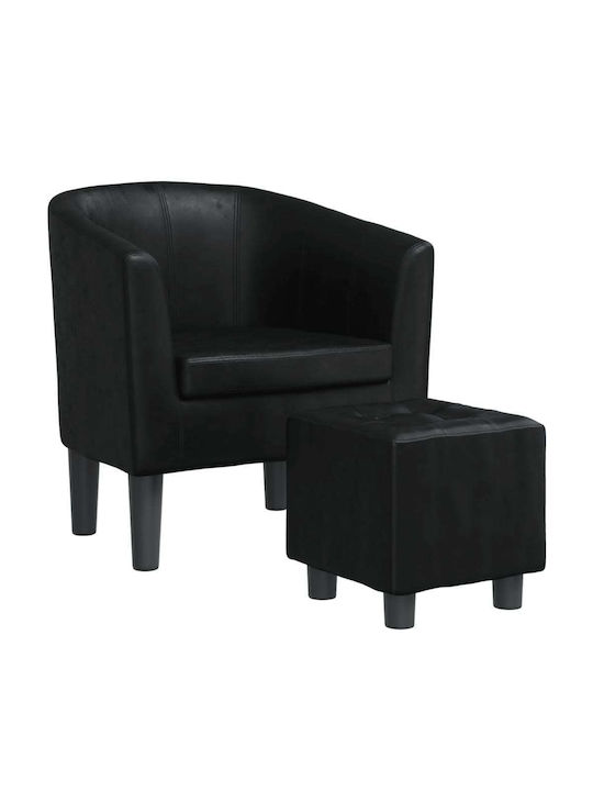 Barrel Armchair with Footstool from Leatherette Black 70x56x68cm