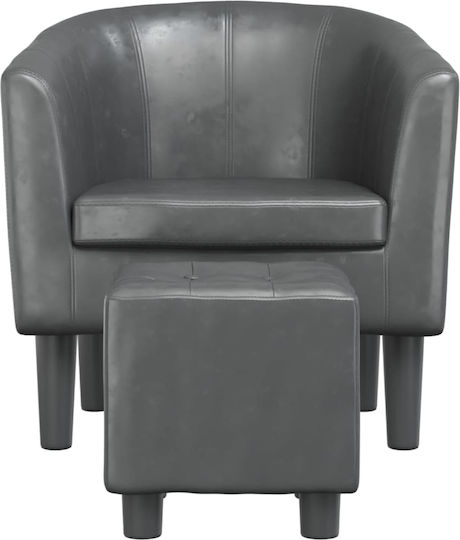 Barrel Sessel mit Fußhocker aus Kunstleder Grey 70x56x68cm