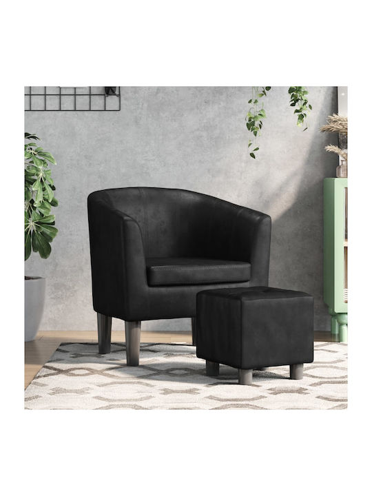 Barrel Armchair with Footstool from Leatherette Black 70x56x68cm
