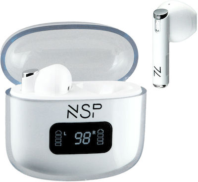 NSP BN550 Earbud Bluetooth Handsfree Earphones with Sweat Resistance and Charging Case Whitά