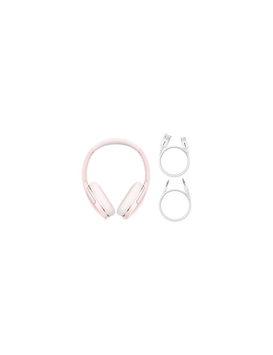 Baseus Encok D02 Pro Ασύρματα / Ενσύρματα On Ear Ακουστικά με 25 ώρες Λειτουργίας και Quick Charge Ροζ