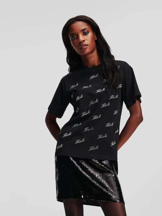 Karl Lagerfeld Rhinestone Femeie Tricou Black.