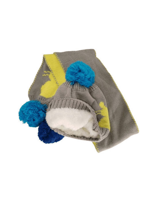 Romvous Kids Beanie Set with Scarf Knitted Gray