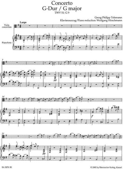 Barenreiter Telemann - Concerto In G Major für Viola / Klavier