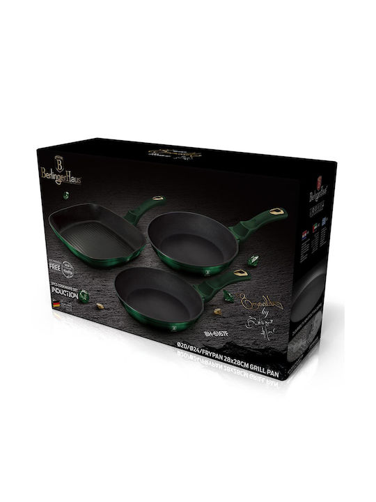 Berlinger Haus Emerald Collection Pans Set of Aluminum with Non-stick Coating Green 3pcs