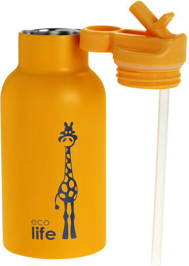 Ecolife Kids Water Bottle Thermos Stainless Steel with Straw Orange 350ml