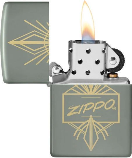 Zippo Script Αντιανεμικός Αναπτήρας Φλόγας σε Γκρι χρώμα