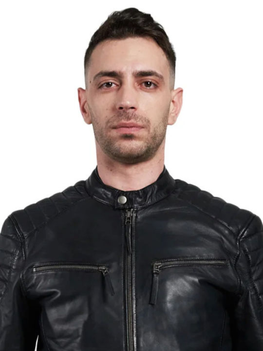 Leatherland Paul Ανδρικό Δερμάτινο Χειμωνιάτικο Μπουφάν Biker ΜΑΥΡΟ