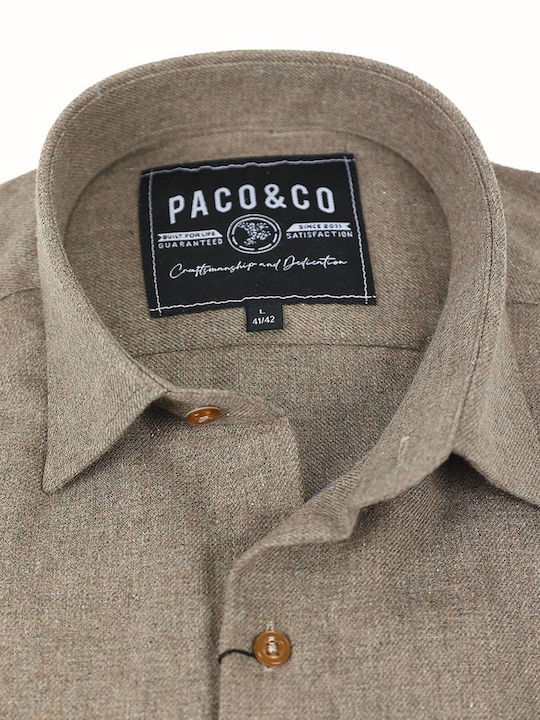 Paco & Co Men's Shirt Long Sleeve Cotton Brown