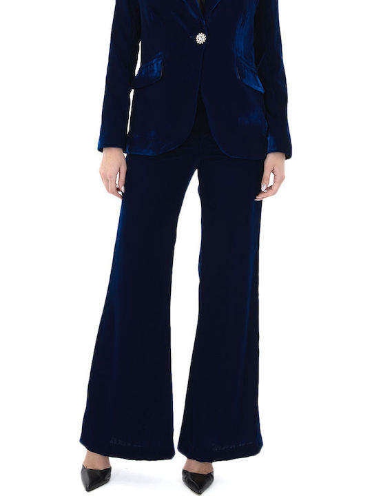 Twenty 29 Damen Hoch tailliert Stoff Hose Schlag Blue