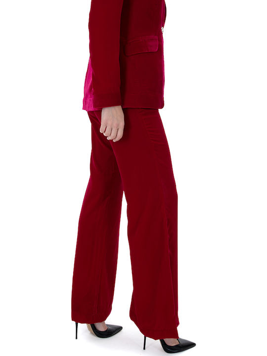 Damen Hoch tailliert Stoff Hose Schlag Fuchsia