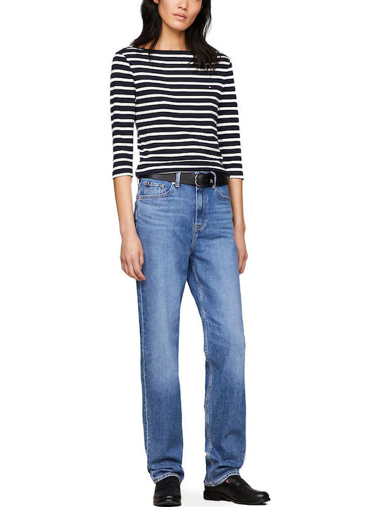 High Waist Women's Jean Trousers in Straight Line Blue