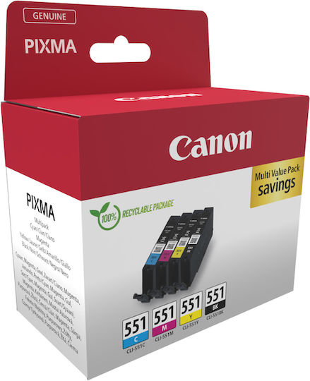 Canon Cli-551 C M Y Bk Original Pack of InkJet Printer Inks Cyan (6509B015)