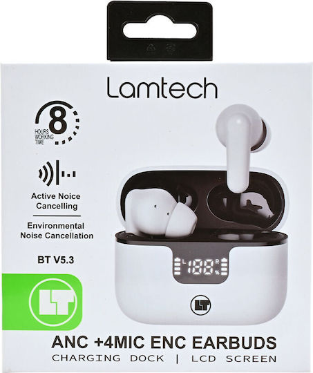 Lamtech LAM113041 In-ear Bluetooth Handsfree Ακουστικά με Θήκη Φόρτισης Λευκά