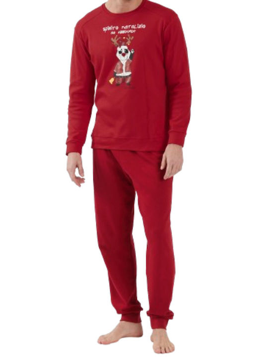 Crazy Farm Men's Winter Cotton Pajamas Set Red.