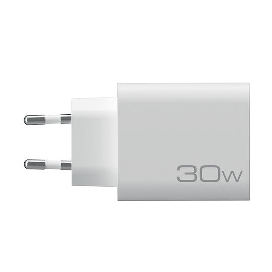 NOD Зарядно без кабел с USB-A порт и USB-C порт 30W Quick Charge 3.0 Бял (E-WALL AC30)