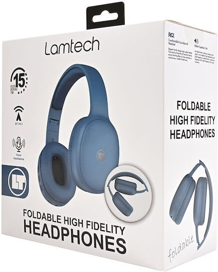 Lamtech LAM113034 Bluetooth Wireless Over Ear Headphones with 15 hours of Operation and Quick Charge Blue