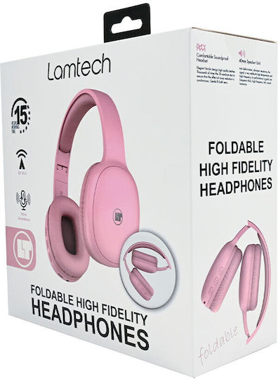 Lamtech LAM113010 Ασύρματα Bluetooth Over Ear Ακουστικά με 15 ώρες Λειτουργίας και Quick Charge Ροζ