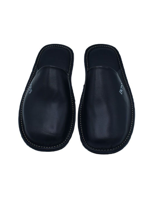 Soulis Shoes Men's Leather Slippers Black