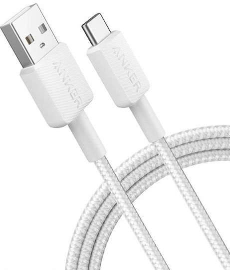 Anker 322 Braided USB 2.0 Cable USB-C Male - USB-A 15W PD White 0.9m A81H5G21