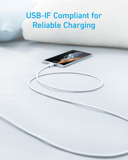 Anker 322 Braided USB 2.0 Cable USB-C Male - USB-A 15W PD White 0.9m A81H5G21